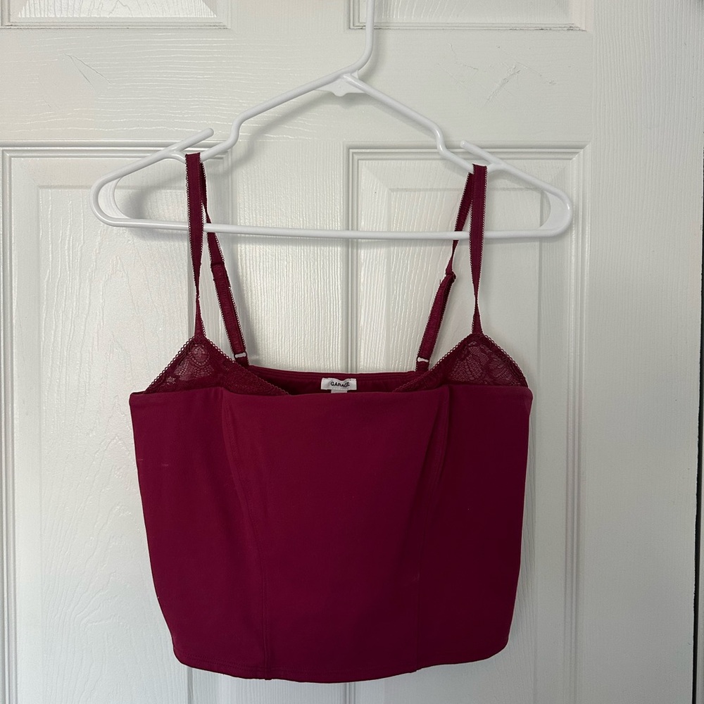 burgundy garage top with lace